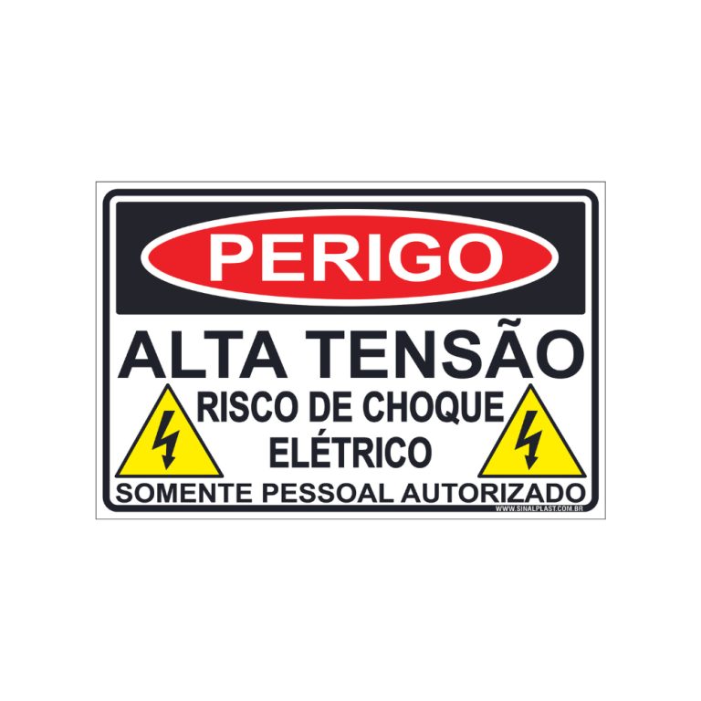 Placa Perigo Alta Tensão 15x10 cm Sinalplast Placas de Sinalização