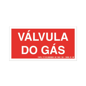 Placa de Sinalização - Válvula do Gás - 19 x 9,5 cm